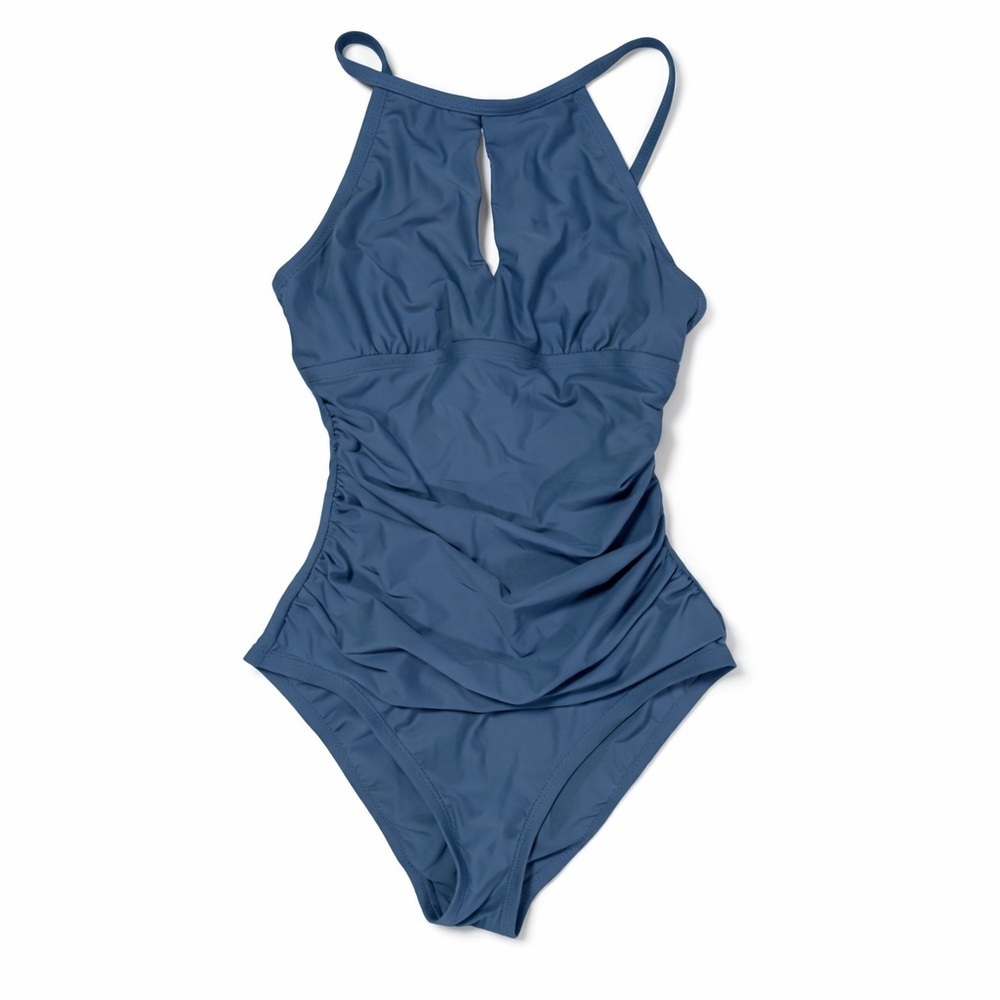 Ellen Tracy Dusty Blue One-Piece Cut Out Swimsuit | Size 6 - Picture 3 of 7